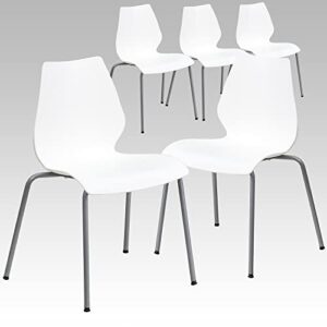 flash furniture 5 pack hercules series 770 lb. capacity white stack chair with lumbar support and silver frame