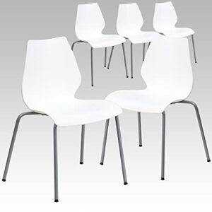 Flash Furniture 5 Pack HERCULES Series 770 lb. Capacity White Stack Chair with Lumbar Support and Silver Frame