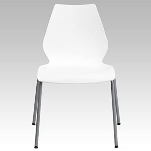 Flash Furniture 5 Pack HERCULES Series 770 lb. Capacity White Stack Chair with Lumbar Support and Silver Frame