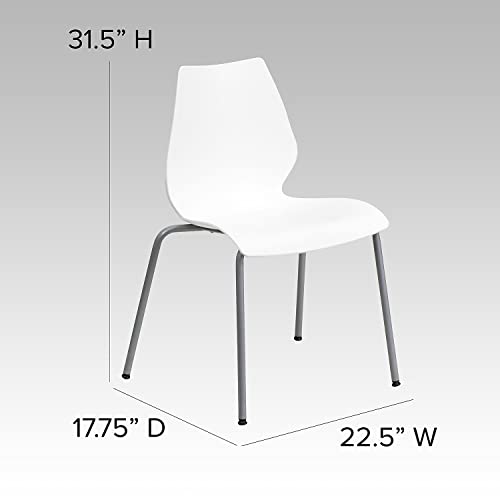 Flash Furniture 5 Pack HERCULES Series 770 lb. Capacity White Stack Chair with Lumbar Support and Silver Frame