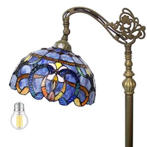 werfactory tiffany floor lamp blue purple cloud stained glass arched lamp 12x18x64 inches gooseneck adjustable corner standing reading light decor bedroom living room s558 series
