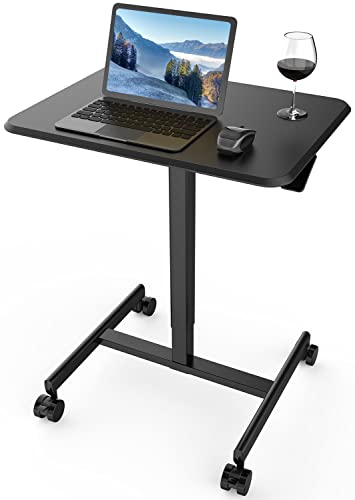 SMUGDESK.COM Mobile Laptop Desk Sit-Stand Desk Adjustable Height Laptop Desk Cart Ergonomic Table Small Standing Desk with Pneumatic Height Adjustments (Obsidian)