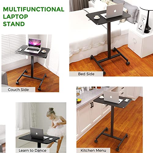 SMUGDESK.COM Mobile Laptop Desk Sit-Stand Desk Adjustable Height Laptop Desk Cart Ergonomic Table Small Standing Desk with Pneumatic Height Adjustments (Obsidian)