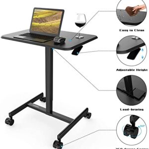 SMUGDESK.COM Mobile Laptop Desk Sit-Stand Desk Adjustable Height Laptop Desk Cart Ergonomic Table Small Standing Desk with Pneumatic Height Adjustments (Obsidian)