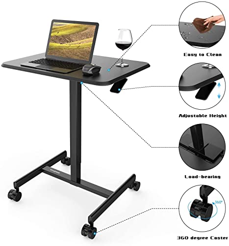 SMUGDESK.COM Mobile Laptop Desk Sit-Stand Desk Adjustable Height Laptop Desk Cart Ergonomic Table Small Standing Desk with Pneumatic Height Adjustments (Obsidian)