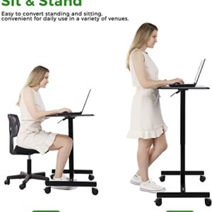 SMUGDESK.COM Mobile Laptop Desk Sit-Stand Desk Adjustable Height Laptop Desk Cart Ergonomic Table Small Standing Desk with Pneumatic Height Adjustments (Obsidian)