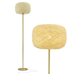 brightech rowan elegant floor lamp – modern unique thread shade matches boho, and mid-century décor – free standing led light for living rooms and bedrooms – tall indoor lamp gets compliments – brass