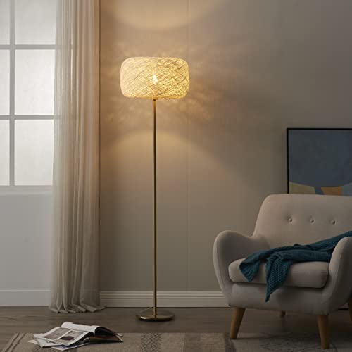 Brightech Rowan Elegant Floor Lamp – Modern Unique Thread Shade Matches Boho, and Mid-Century Décor – Free Standing LED Light for Living Rooms and Bedrooms – Tall Indoor Lamp Gets Compliments - Brass