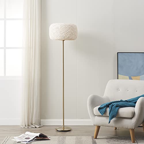 Brightech Rowan Elegant Floor Lamp – Modern Unique Thread Shade Matches Boho, and Mid-Century Décor – Free Standing LED Light for Living Rooms and Bedrooms – Tall Indoor Lamp Gets Compliments - Brass