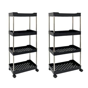 ohahalico 2 pack 4 tier storage cart, bathroom rolling utility cart storage organizer slide out cart, mobile shelving unit organizer trolley for office bathroom kitchen laundry room, black