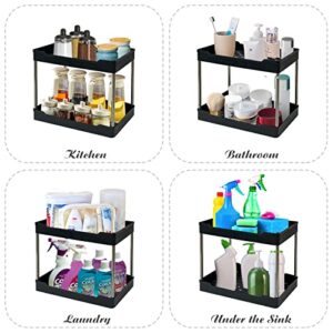 OHAHALICO 2 Pack 4 Tier Storage Cart, Bathroom Rolling Utility Cart Storage Organizer Slide Out Cart, Mobile Shelving Unit Organizer Trolley for Office Bathroom Kitchen Laundry Room, Black