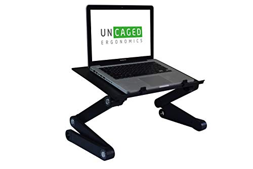 WorkEZ PROFESSIONAL Ergonomic Aluminum Laptop Cooling Stand Lap Desk Tray for Bed Couch. Foldable adjustable height angle tilt notebook computer riser folding desktop holder portable, Black