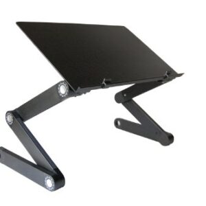 WorkEZ PROFESSIONAL Ergonomic Aluminum Laptop Cooling Stand Lap Desk Tray for Bed Couch. Foldable adjustable height angle tilt notebook computer riser folding desktop holder portable, Black