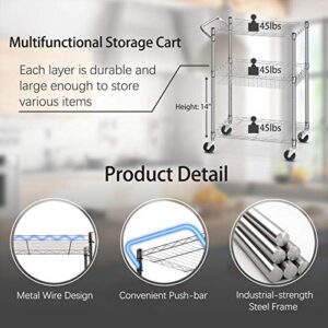 Giantex 3-Tier Rolling Utility Cart, Kitchen Island Cart on Wheels, with Handle Bar, Adjustable Shelves, Wire Mesh Microwave Cart for Utensils or Tableware, Commercial Grade Serving Cart (Silver)