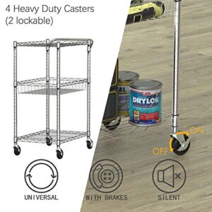 Giantex 3-Tier Rolling Utility Cart, Kitchen Island Cart on Wheels, with Handle Bar, Adjustable Shelves, Wire Mesh Microwave Cart for Utensils or Tableware, Commercial Grade Serving Cart (Silver)