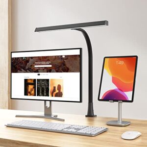 led desk lamp, 10w architect desk lamp with clamp, 3 color modes 30 brightness levels, flexible gooseneck lamp for monitor, workbench, 15.7″ wide 1000lm bright tall desk lamps for home office-black