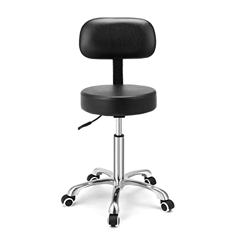 Kaleurrier Rolling Swivel Adjustable Heavy Duty Drafting Stool Chair for Salon,Medical,Office and Home uses,with Wheels and Back (Black)