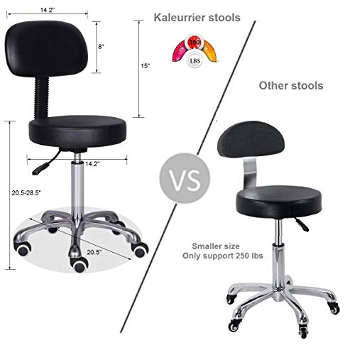 Kaleurrier Rolling Swivel Adjustable Heavy Duty Drafting Stool Chair for Salon,Medical,Office and Home uses,with Wheels and Back (Black)