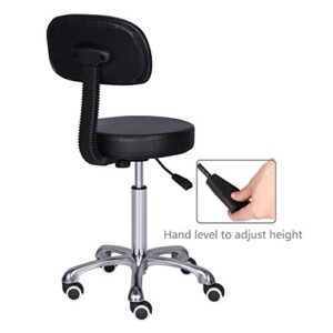 Kaleurrier Rolling Swivel Adjustable Heavy Duty Drafting Stool Chair for Salon,Medical,Office and Home uses,with Wheels and Back (Black)