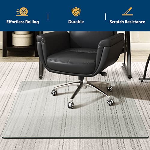 TEAKMAMA 36" x 46" Office Chair Mat Tempered Glass Chair Mat, Highly Transparent Floor Mat, 1/5" Thick Office Chair Mat, Office Chair Mat for Carpet or Hardwood Floor with 4 Anti-Slip Pads