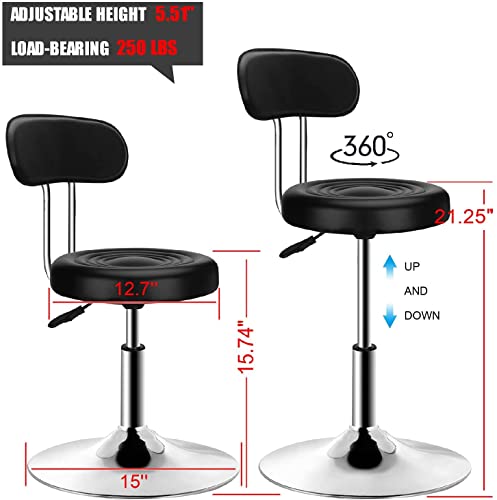 QiCheng&LYS Round Office Stool Chair Adjustable Height Sit Stand Stool 360 Stool ,for Office Home Kitchen Beauty Slip Stool Wheelless Stool (Black with backrest)