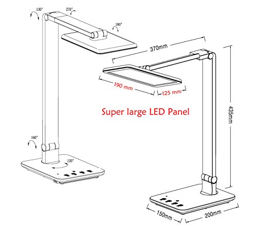 saicoo LED Desktop Lamp with Large LED Panel, Seamless Dimming-Control of Brightness and Color Temperature, an USB Charging Port