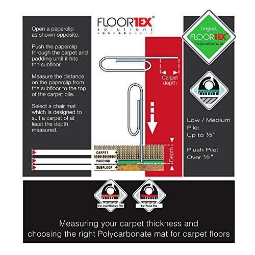 Floortex Polycarbonate Chair Mat 48" x 60" for Low/Medium Pile Carpets