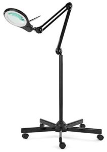 (new model) neatfi bifocals 1,200 lumens super led magnifying floor lamp with adjustable arm and 5 wheels rolling base, dual 5/20 diopter, dimmable, 5 inches diameter lens (black)