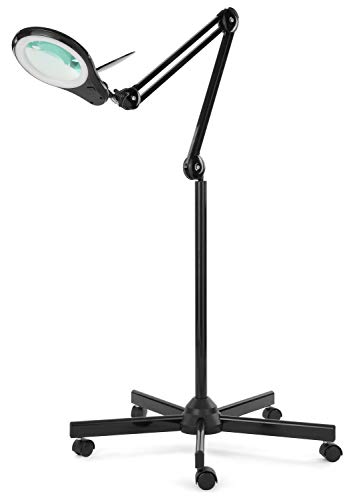 (New Model) Neatfi Bifocals 1,200 Lumens Super LED Magnifying Floor Lamp with Adjustable Arm and 5 Wheels Rolling Base, Dual 5/20 Diopter, Dimmable, 5 Inches Diameter Lens (Black)