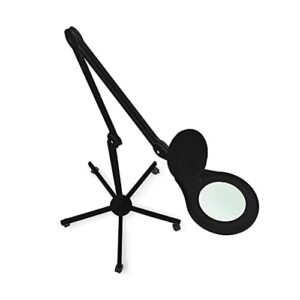 (New Model) Neatfi Bifocals 1,200 Lumens Super LED Magnifying Floor Lamp with Adjustable Arm and 5 Wheels Rolling Base, Dual 5/20 Diopter, Dimmable, 5 Inches Diameter Lens (Black)