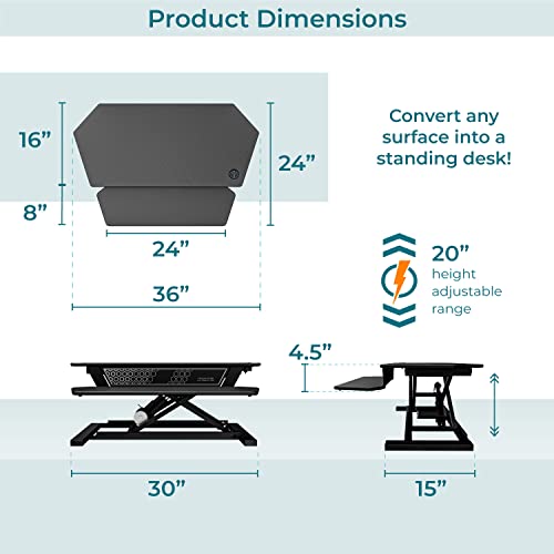 VERSADESK UltraLite Standing Desk Converter, Electric Height-Adjustable Desk Riser, Sit to Stand Desktop with Keyboard and USB Port, 36 x 24 Inches, Black