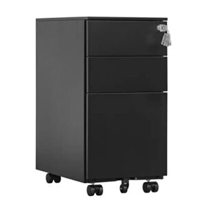 histeel 3 drawer vertical file cabinet,mobile filing cabinet for legal/letter/a4 file,11.81″ x 17.72″ x 23.62″, black