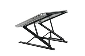 goldencrest laptop stand for desk, aluminum riser, ergonomic, slim, adjustable, foldable, portable and sturdy holder for your notebook, tablet, mobile device and all type of laptops (black)