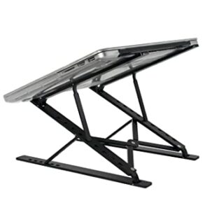 GoldenCrest Laptop Stand for Desk, Aluminum Riser, Ergonomic, Slim, Adjustable, Foldable, Portable and Sturdy Holder for Your Notebook, Tablet, Mobile Device and All Type of Laptops (Black)