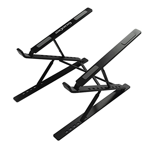GoldenCrest Laptop Stand for Desk, Aluminum Riser, Ergonomic, Slim, Adjustable, Foldable, Portable and Sturdy Holder for Your Notebook, Tablet, Mobile Device and All Type of Laptops (Black)