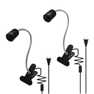 zhgynawe clip on desk lamp holder,2pcs 86.6in wire reading light stand clamp fixture e27 bulb socket extender 360° adjustable gooseneck night lamps with studio-black