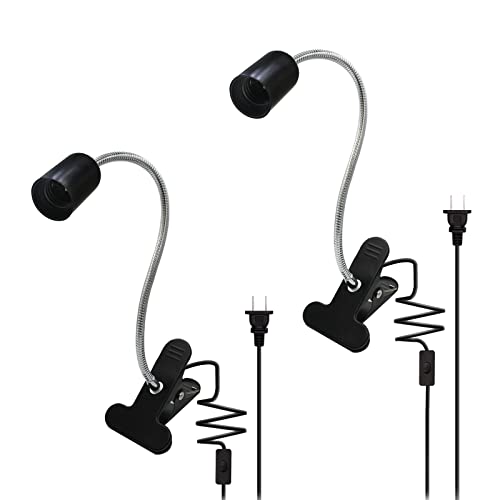 ZHGYNAWE Clip on Desk Lamp Holder,2Pcs 86.6In Wire Reading Light Stand Clamp Fixture E27 Bulb Socket Extender 360° Adjustable Gooseneck Night Lamps with Studio-Black