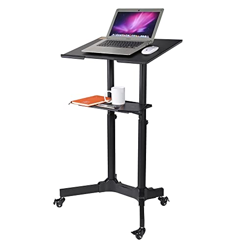 Yescom Mobile Podium Portable Rolling Lecterns Standing Laptop Cart Desk with Storage Tray Height Adjustable Classroom Home Office