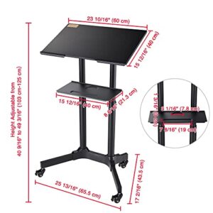 Yescom Mobile Podium Portable Rolling Lecterns Standing Laptop Cart Desk with Storage Tray Height Adjustable Classroom Home Office