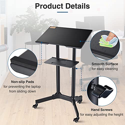 Yescom Mobile Podium Portable Rolling Lecterns Standing Laptop Cart Desk with Storage Tray Height Adjustable Classroom Home Office