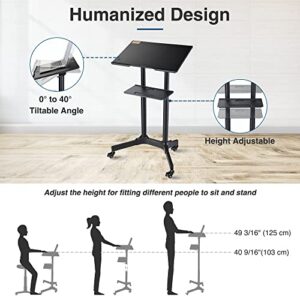 Yescom Mobile Podium Portable Rolling Lecterns Standing Laptop Cart Desk with Storage Tray Height Adjustable Classroom Home Office