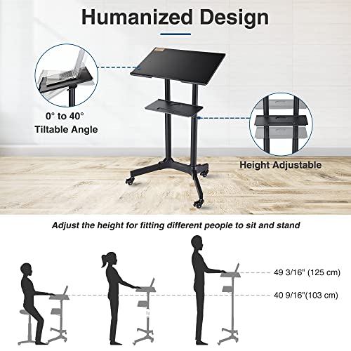 Yescom Mobile Podium Portable Rolling Lecterns Standing Laptop Cart Desk with Storage Tray Height Adjustable Classroom Home Office