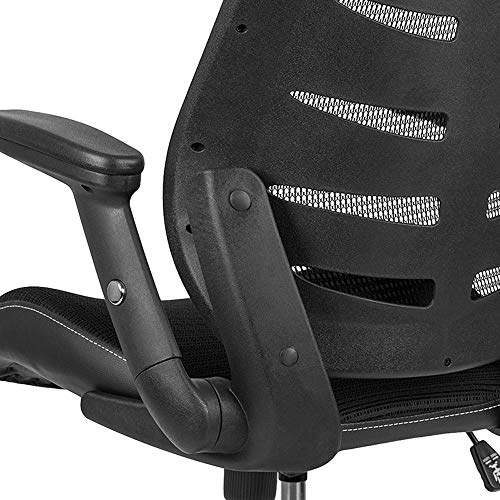 Flash Furniture High Back Black Mesh Spine-Back Ergonomic Drafting Chair with Adjustable Foot Ring and Adjustable Flip-Up Arms