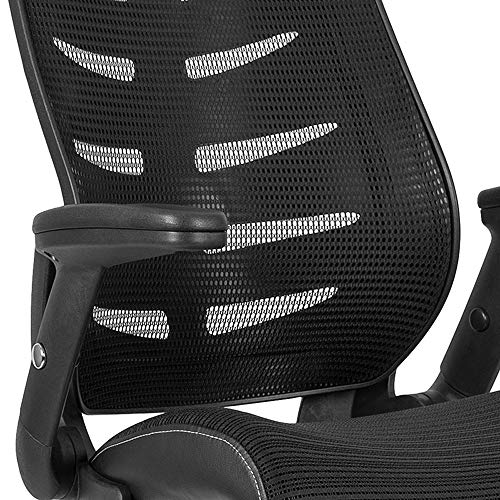 Flash Furniture High Back Black Mesh Spine-Back Ergonomic Drafting Chair with Adjustable Foot Ring and Adjustable Flip-Up Arms