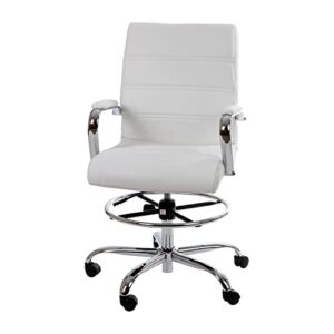 Flash Furniture Adjustable Height Drafting Chair - Contemporary Mid-Back White LeatherSoft Drafting Stool Chair - Adjustable Foot Ring & Chrome Base