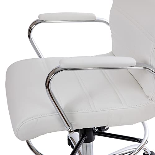 Flash Furniture Adjustable Height Drafting Chair - Contemporary Mid-Back White LeatherSoft Drafting Stool Chair - Adjustable Foot Ring & Chrome Base