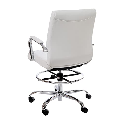 Flash Furniture Adjustable Height Drafting Chair - Contemporary Mid-Back White LeatherSoft Drafting Stool Chair - Adjustable Foot Ring & Chrome Base