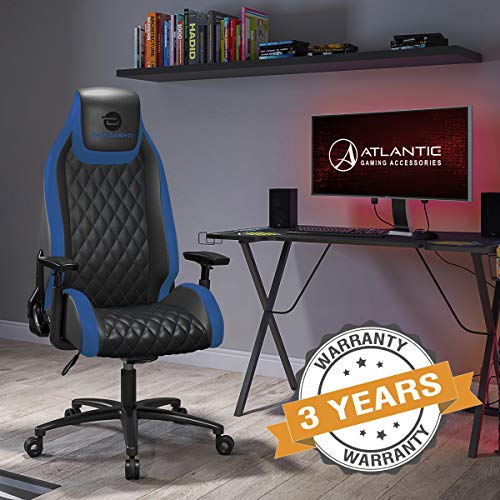 Atlantic Dardashti Gaming/Executive Chair –Molded Cold-Cure Foam, ANSI/BIFMA X5.1 Tested, Class-4 Heavy-Duty Gas Piston, 350 lbs. Weight Load, 8-Way Arm Rests, PN 78050355 – Black with Cobalt Blue