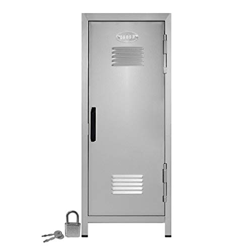 Mini Locker with Lock and Key Silver -10.75" Tall x 4.125" x 4.125"