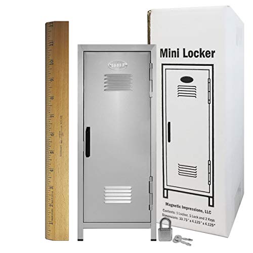 Mini Locker with Lock and Key Silver -10.75" Tall x 4.125" x 4.125"